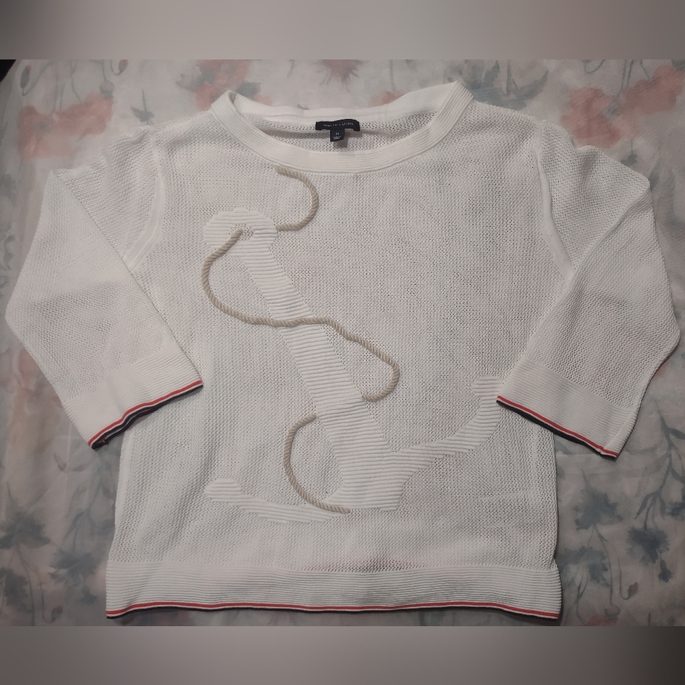 White Tommy Hilfiger "Sail Away" Nautical Mesh Sweater size medium
